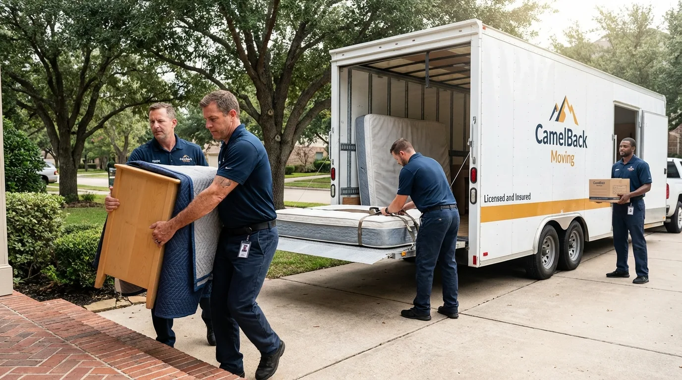 Crew loading residential truck for cross-state move from Greene, ME