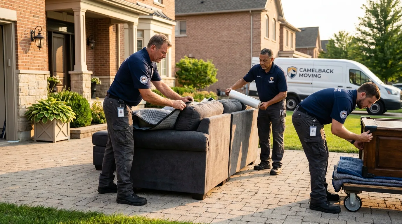 Large estate moving crew wrapping furniture in Greene, ME